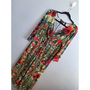 Attitudes By Renee Slinky Knit Baby Doll Maxi Dress Womens L Petite Cheetah...